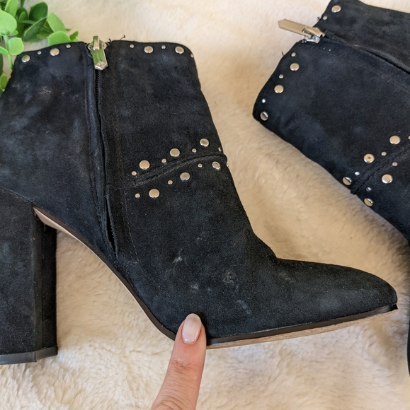 Sam Edelman Black Suede Studded Heeled Booties Size 7 - Picture 4 of 10